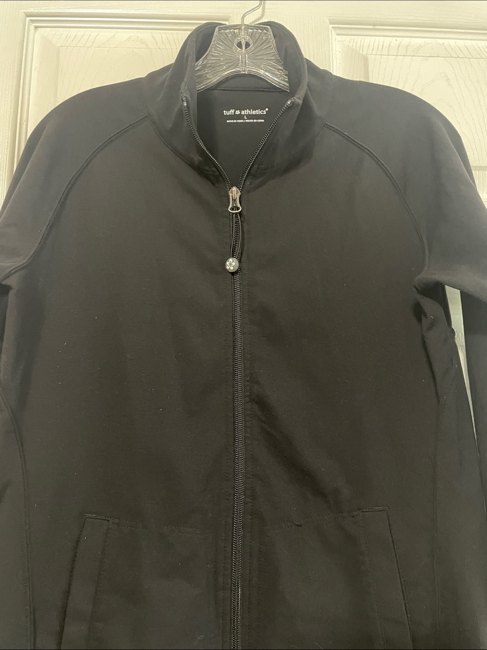 Tuff Athletics Size Large Black Mock Neck Zip Up Jacket Thumb Holes Pockets - Picture 2 of 14